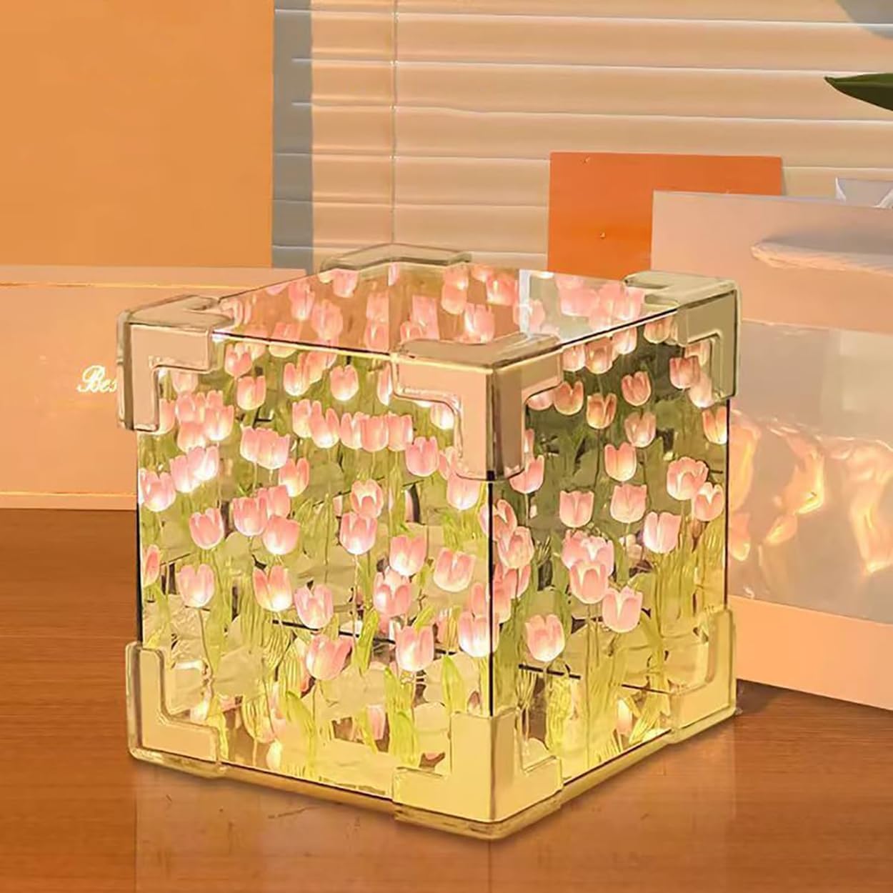 inulec Cube Tulip LED Mirror Lamp – Square Decorative Flower Night Light