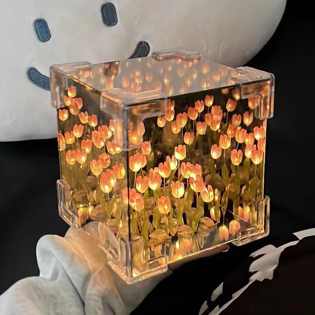 inulec Cube Tulip LED Mirror Lamp – Square Decorative Flower Night Light
