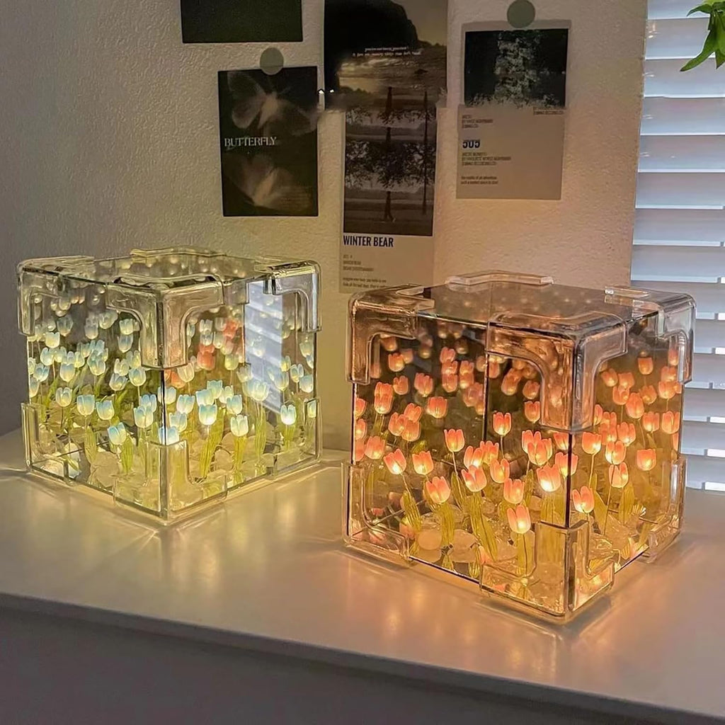 inulec Cube Tulip LED Mirror Lamp – Square Decorative Flower Night Light