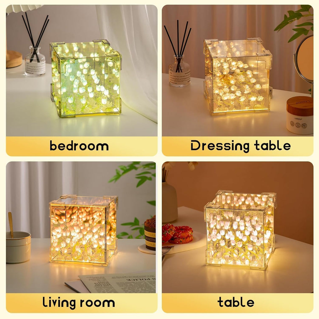 inulec Cube Tulip LED Mirror Lamp – Square Decorative Flower Night Light