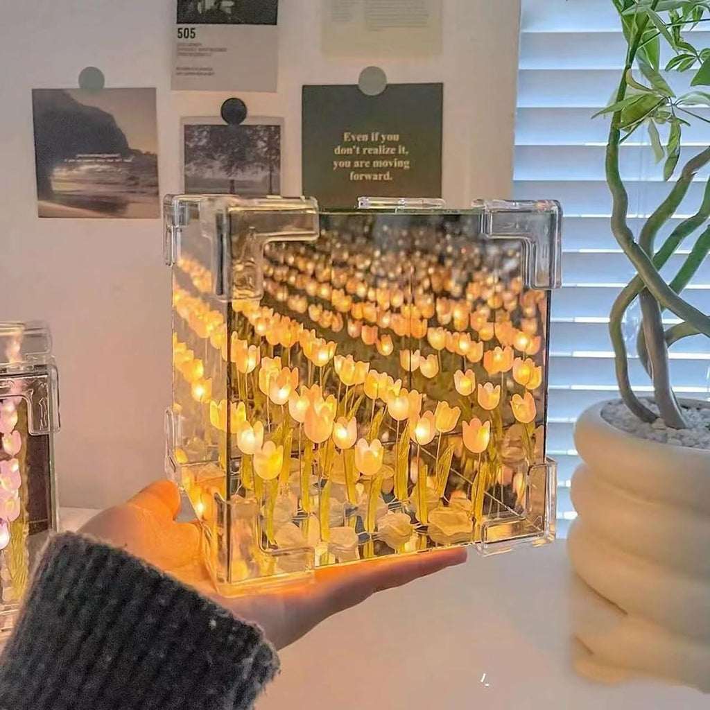 inulec Cube Tulip LED Mirror Lamp – Square Decorative Flower Night Light